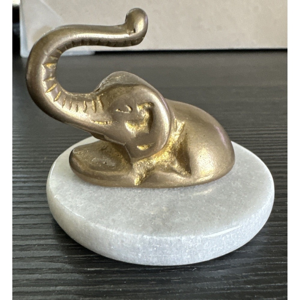 Vintage Brass Elephant on Granite Base Paperweight 2.25" x 2.5"